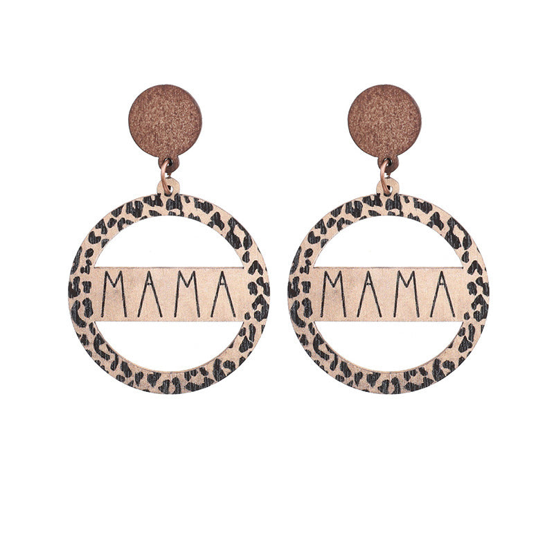 Wholesale Cow Print Leopard Print Wood Chip Mom Round Earrings